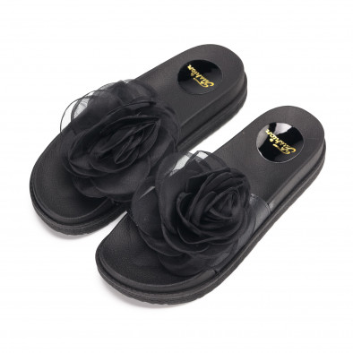 Γυναικείες παντόφλες με μαύρο λουλούδι it190618-32 3
