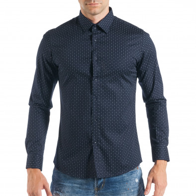 Ανδρικό μπλε πουκάμισο Oxford με Y μοτίβο it050618-20 2