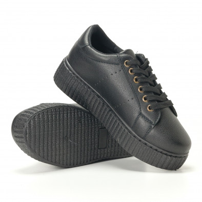 Γυναικεία μαύρα sneakers από οικολόγικο δέρμα με κορδόνια it240118-25 5