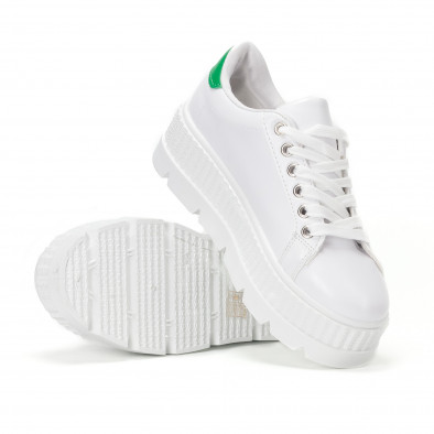 Γυναικεία λευκά sneakers με πράσινη λεπτομέρεια στον αστράγαλο it160318-56 4