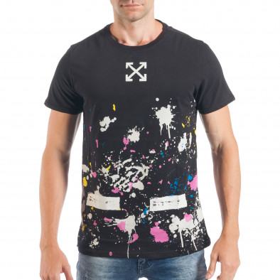 Ανδρική μαύρη κοντομάνικη μπλούζα με πιτσιλιές tsf250518-63 2