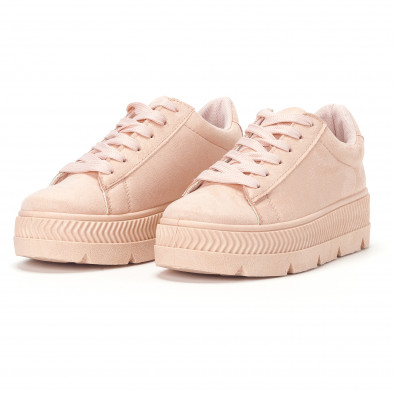 Γυναικεία ροζ sneakers σουέτ με πλατφόρμα it160318-46 4