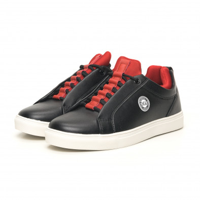 Ανδρικά μαύρα sneakers με κόκκινη λεπτομέρεια it051219-5 3