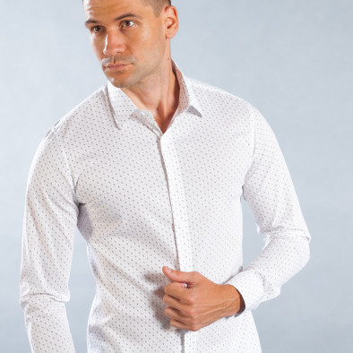 Ανδρικό λευκό πουκάμισο Oxford με S μοτίβο it050618-17 2