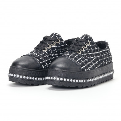 Γυναικεία μαύρα sneakers με πλατφόρμα και πέρλες it160318-49 3