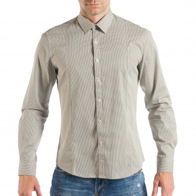 Ανδρικό μπεζ πουκάμισο με κλασικό πριντ it050618-12 2