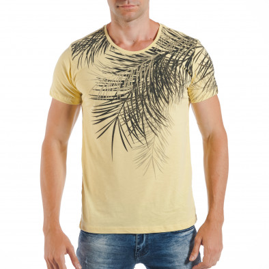 Ανδρική κίτρινη κοντομάνικη μπλούζα με πριντ φοίνικα tsf250518-26 2