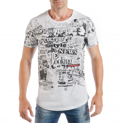 Ανδρική λευκή κοντομάνικη μπλούζα με πριντ εφημερίδας tsf250518-58 3
