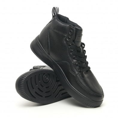 Ανδρικά ψηλά μαύρα sneakers με Shagreen design it251019-16 4