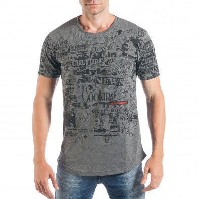 Ανδρική γκρι κοντομάνικη μπλούζα με πριντ εφημερίδα tsf250518-59 2
