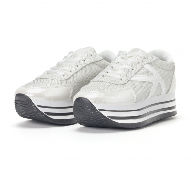 Γυναικεία λευκά sneakers με πλατφόρμα και ασημένιες λεπτομέρειες it160318-55 4