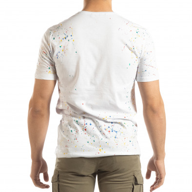 Ανδρική λευκή κοντομάνικη μπλούζα με διακοσμητικές πιτσιλιές μπογιάς it150419-88 3