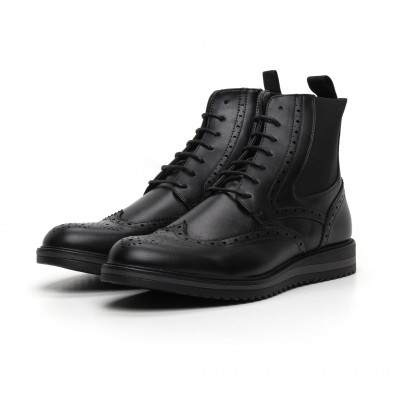 Σπορτ-κομψά ανδρικά μαύρα μποτάκια Brogue it260919-46 3