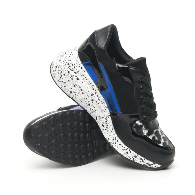 Γυναικεία μαύρα αθλητικά παπούτσια με λεπτομέρειες από λουστρίνι και μπλε Janessa KL-731 it281019-14 5