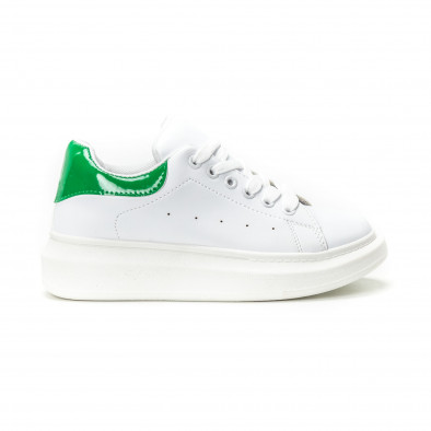 Γυναικεία λευκά sneakers με πράσινη λεπτομέρεια it150818-35 2
