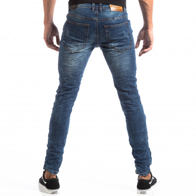 Ανδρικό μπλε τζιν Slim Jeans με διακοσμητικά μπαλώματα it260918-1 5
