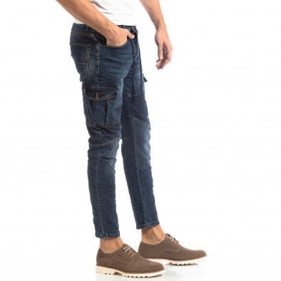 Ανδρικό μπλε τζιν Cargo Jeans σε ροκ στυλ it261018-11 2