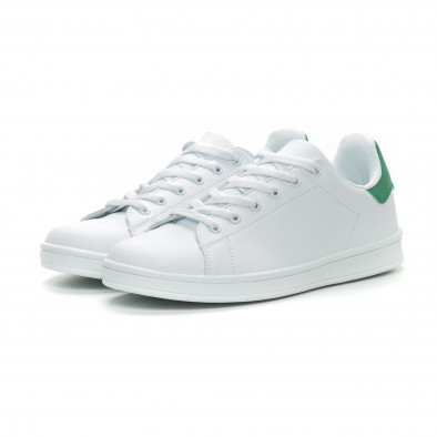 Ανδρικά Basic λευκά sneakers με πράσινη λεπτομέρεια it150319-11 3