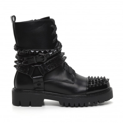 Γυναικεία μαύρα μποτάκια σε ροκ στυλ από δερματίνη it260919-891 2