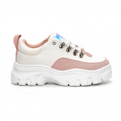 Γυναικεία Chunky αθλητικά παπούτσια σε λευκό και ροζ it240419-43 2