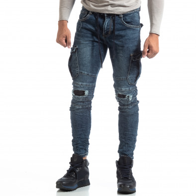 Ανδρικό γαλάζιο Cargo Jeans σε ροκ στυλ it170819-54 3