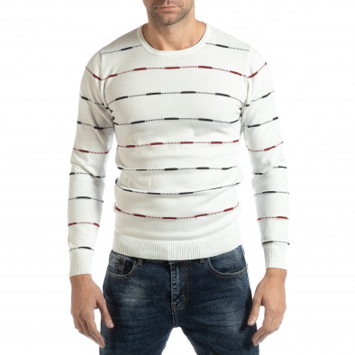Ανδρικό λευκό πουλόβερ με πολύχρωμο ριγέ it261018-97 2