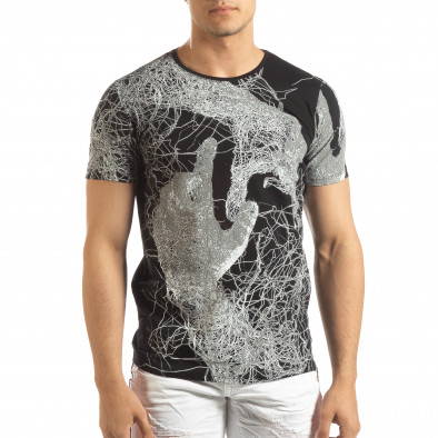 Ανδρική μαύρη κοντομάνικη μπλούζα με πριντ it150419-75 2