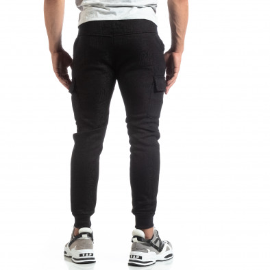 Ανδρική μαύρη φόρμα υφασμάτινη Jogger Jacquard effect it170819-33 4
