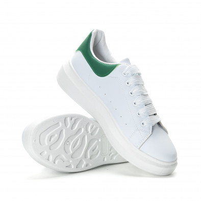 Ανδρικά λευκά αθλητικά παπούτσια με πράσινη λεπτομέρεια it190219-5 4