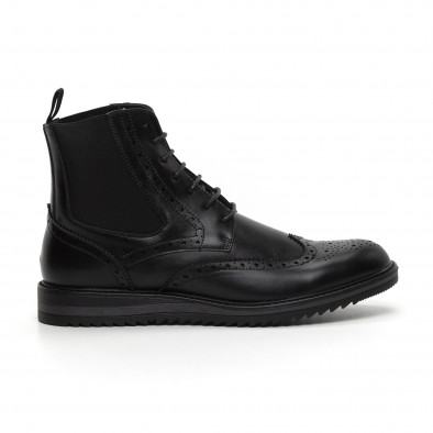 Σπορτ-κομψά ανδρικά μαύρα μποτάκια Brogue it260919-46 2