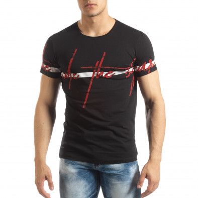 Ανδρική μαύρη κοντομάνικη μπλούζα με πριντ it150419-103 2