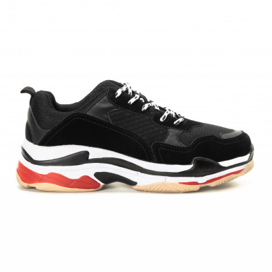 Ανδρικά αθλητικά παπούτσια σε μαύρο και κόκκινο με χοντρή σόλα it221018-41 2