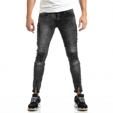 Ανδρικό γκρι τζιν Worn Jeans με λεπτομέρειες it261018-19 3