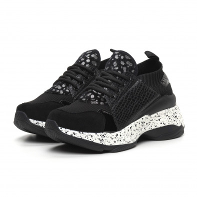 Γυναικεία μαύρα αθλητικά παπούτσια Patchwork design it260919-80 3