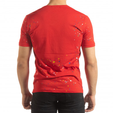 Ανδρική κόκκινη κοντομάνικη μπλούζα με διακοσμητικές πιτσιλιές μπογιάς it150419-90 3