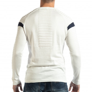 Ανδρικό λευκό πουλόβερ με μπλε λεπτομέρεια it261018-100 3