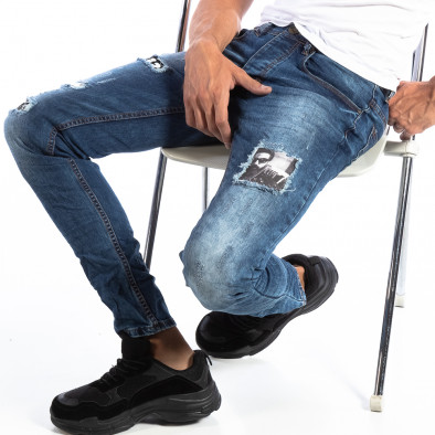 Ανδρικό τζιν Slim Jeans με διακοσμητικά μπαλώματα it250918-15 2