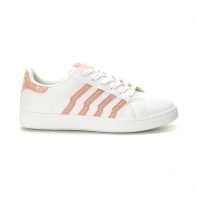 Γυναικεία λευκά sneakers με ροζ λεπτομέρειες it190219-14 2