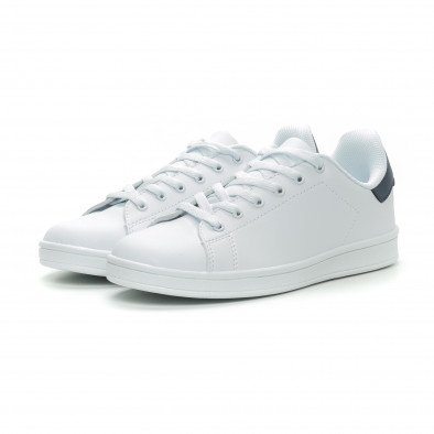 Ανδρικά Basic λευκά sneakers με μπλε λεπτομέρεια it150319-12 3