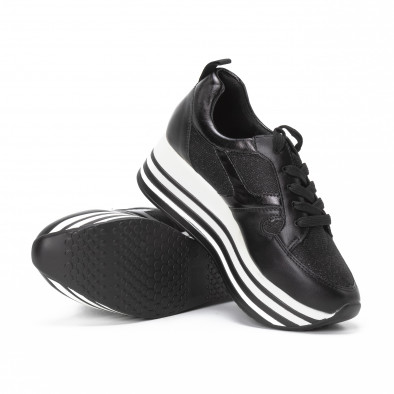Γυναικεία μαύρα sneakers με χρυσόσκονη και πλατφόρμα it150818-29 4