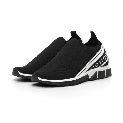 Slip-on ανδρικά μαύρα αθλητικά παπούτσια με λευκή ρίγα it260919-6 4