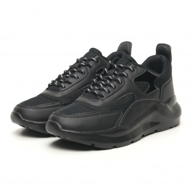 Ανδρικά μαύρα αθλητικά παπούτσια με λουστρίνι ελαφρύ μοντέλο it251019-3 3