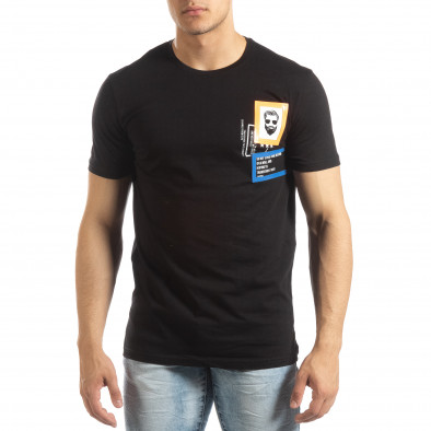 Ανδρική μαύρη κοντομάνικη μπλούζα με διακοσμητικά απλικέ it150419-69 2