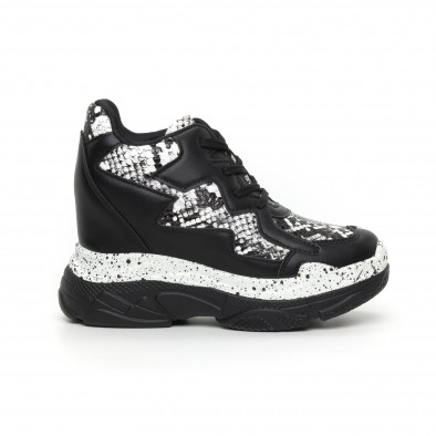 Γυναικεία μαύρα αθλητικά παπούτσια με κρυφή πλατφόρμα it130819-40 2