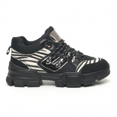 Γυναικεία αθλητικά παπουτσια τύπου Hiker σε μαύρο και ζέβρα KP9580 it281019-28 2