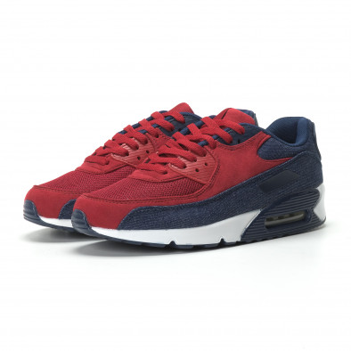 Ανδρικά αθλητικά παπούτσια Air κόκκινο χρώμα και ντένιμ it250119-27 3