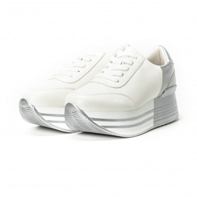 Γυναικεία λευκά sneakers με πλατφόρμα και ασημί λεπτομέρειες it150818-70 3