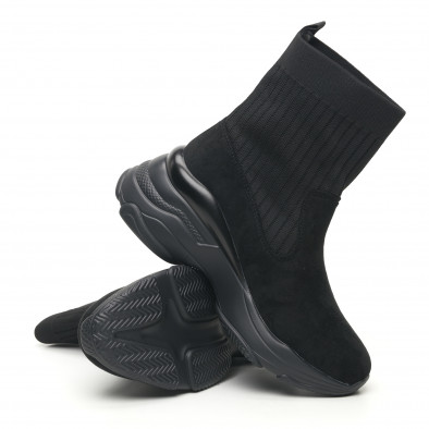 Γυναικεία μαύρα αθλητικά παπούτσια τύπου κάλτσα με χοντρή σόλα it281019-19 4