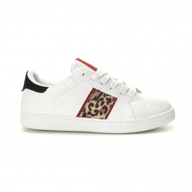 Γυναικεία λευκά sneakers με λεοπάρ λεπτομέρεια it190219-15 2