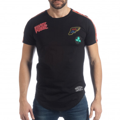 Ανδρική μαύρη κοντομάνικη μπλούζα με απλικέ it040219-119 2